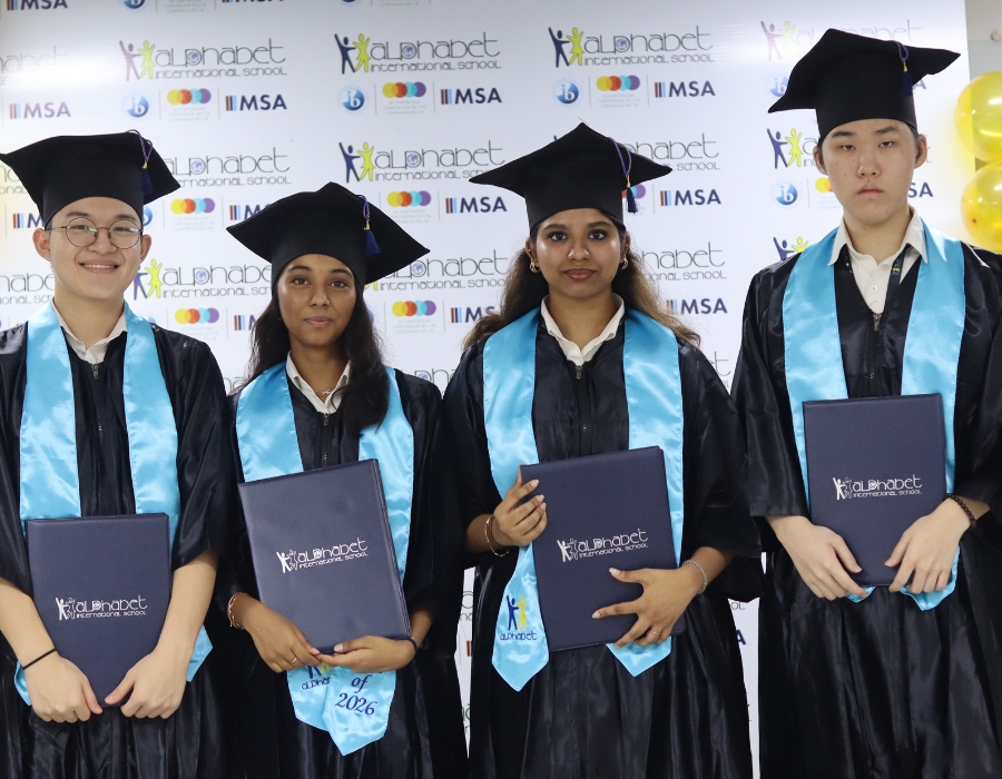 Graduation ceremony with students in robes